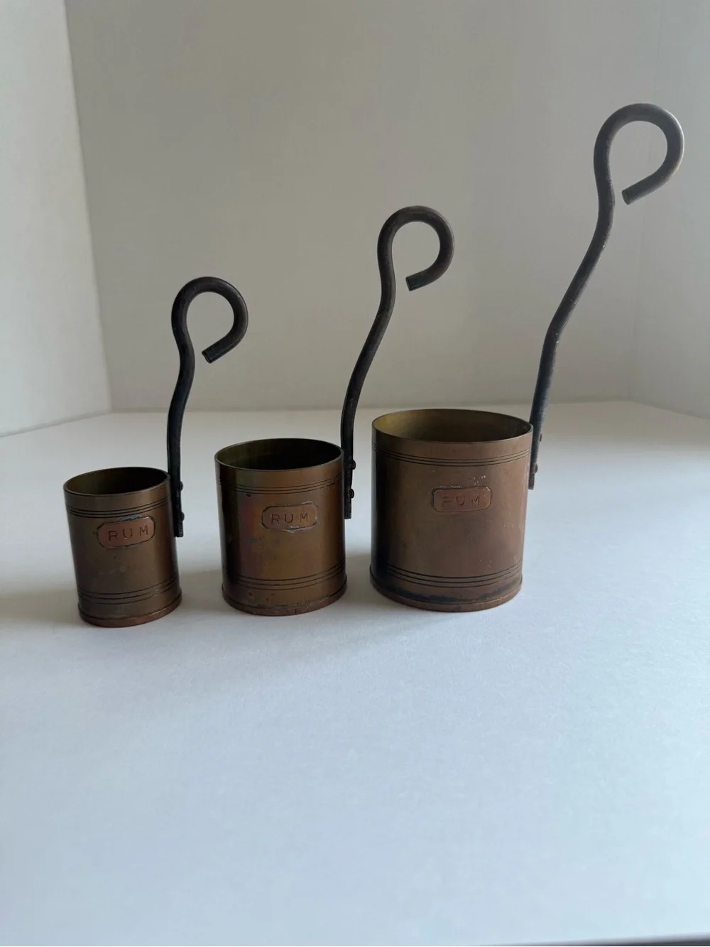 Vintage Copper Rum Spirit Measures Set of 3 Barware